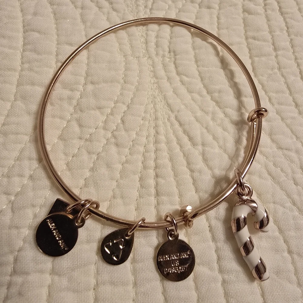 EUC, Like NEW! Alex and Ani Rose Gold Candy Cane Charm Bangle Bracelet - Picture 5 of 5